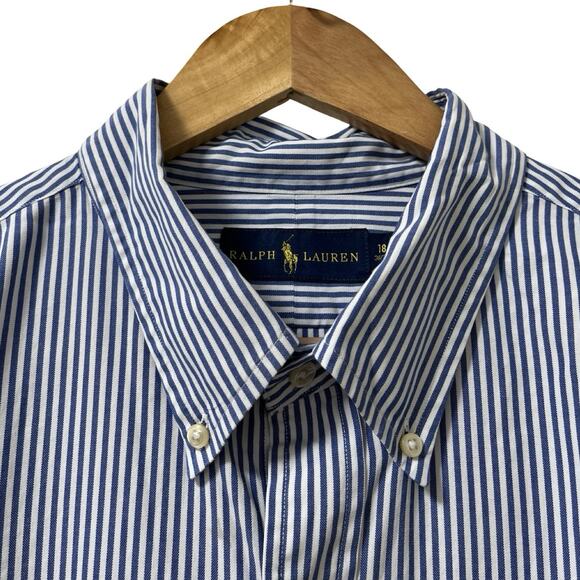 Ralph Lauren Mens Stripe Classic Fit Oxford Shirt Mens Size 18 Blue Preppy Golf - Picture 6 of 8